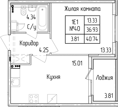 1-комнатная квартира 36.93 м², 1/4 эт., ЖК «Любоград в Стрельне»
